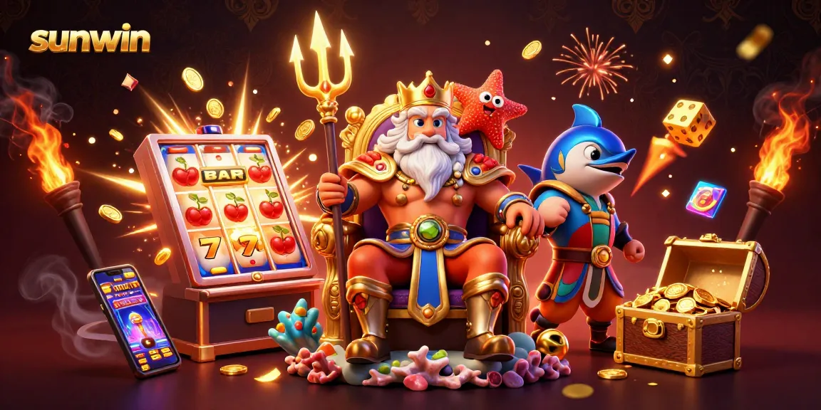 Win big at sunwin with Neptune and slot machines exploding with coins and excitement!