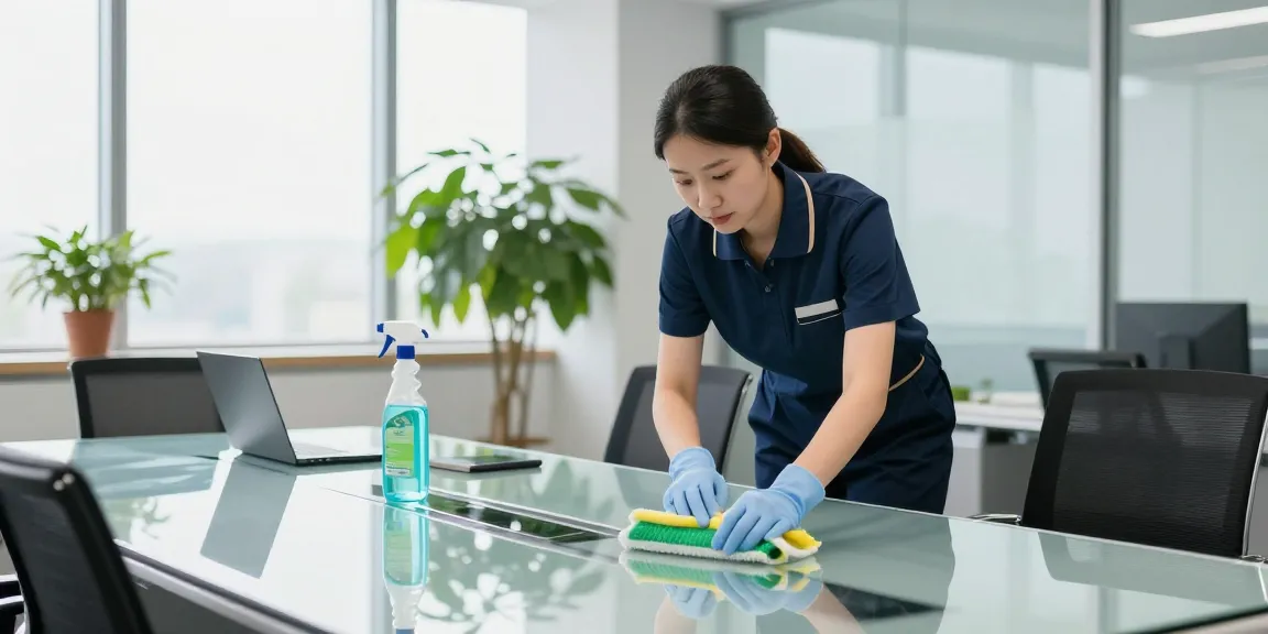 Professionelle Gebäudereinigung Düsseldorf mit umweltfreundlichen Produkten in einem modernen Büro.