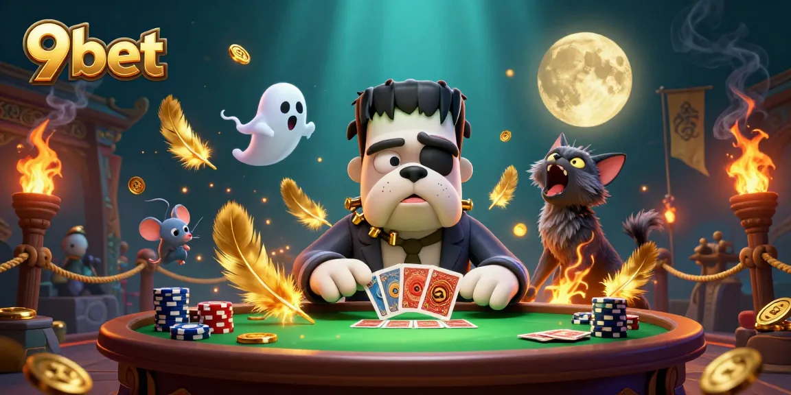 Engage with 9bet as a Frankenstein bulldog dealer, moonlit bets, and a ghostly vibe.