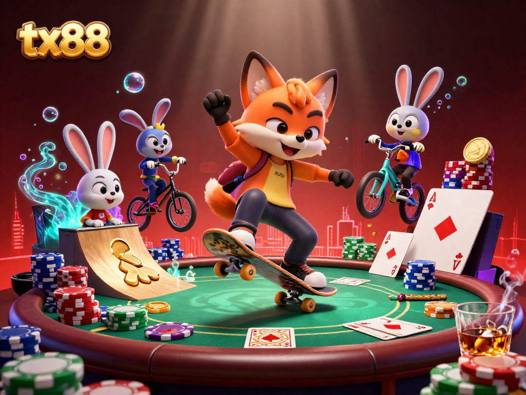Experience thrilling actions of tx88 in a vibrant 3D casino scene filled with colorful game elements.