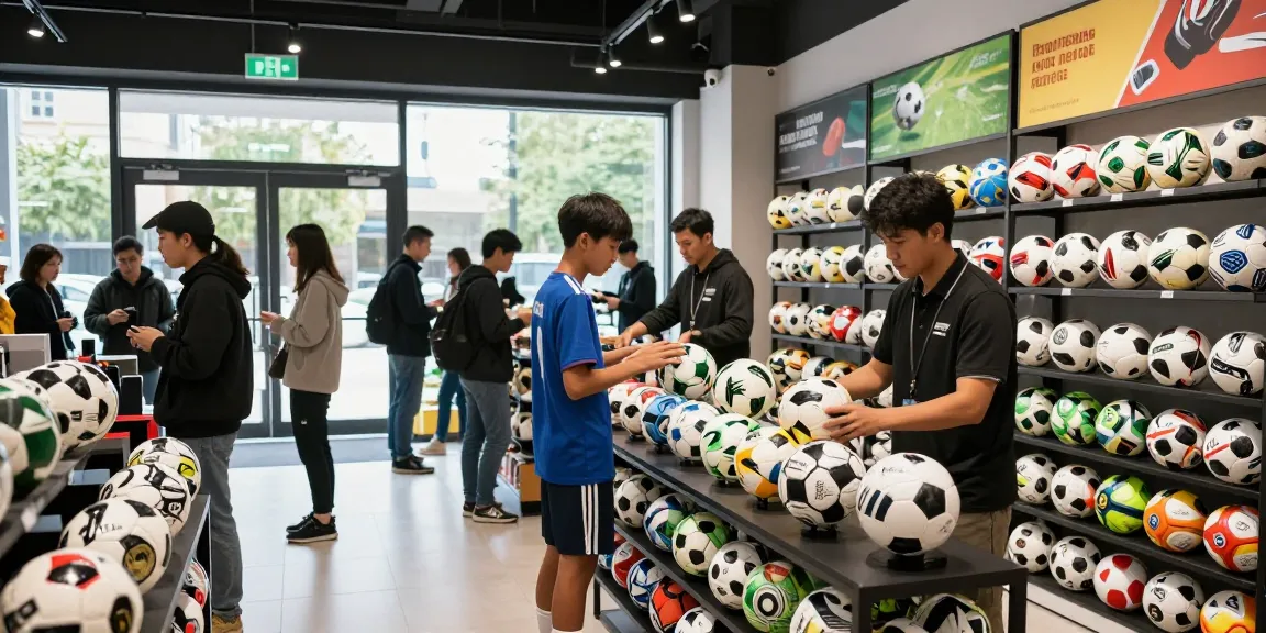 Fußball bestellen in einem modernen Sportgeschäft mit einer Vielzahl hochwertiger Bälle.