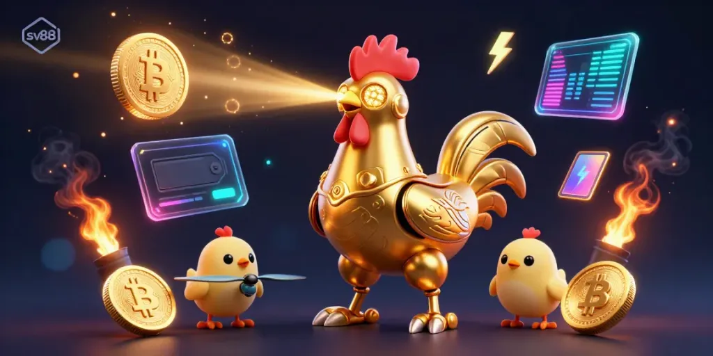Engage in sv88's ultimate casino adventures with a golden robot, cryptocurrencies, and baby chick drones.