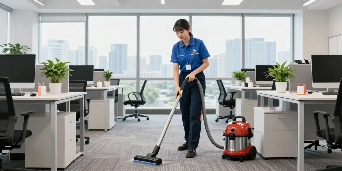 Büroreinigung Göttingen in einem modernen Büro, professionelle Reinigungskraft bei der Arbeit für ein sauberes Arbeitsumfeld.
