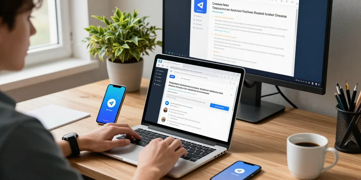 Engaged user setting Telegram Chinese interface on a modern laptop in a bright workspace.