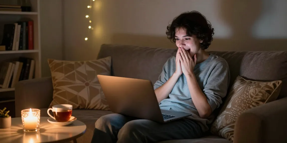 Engaged in a sex chat, person on laptop in cozy dim-lit room.