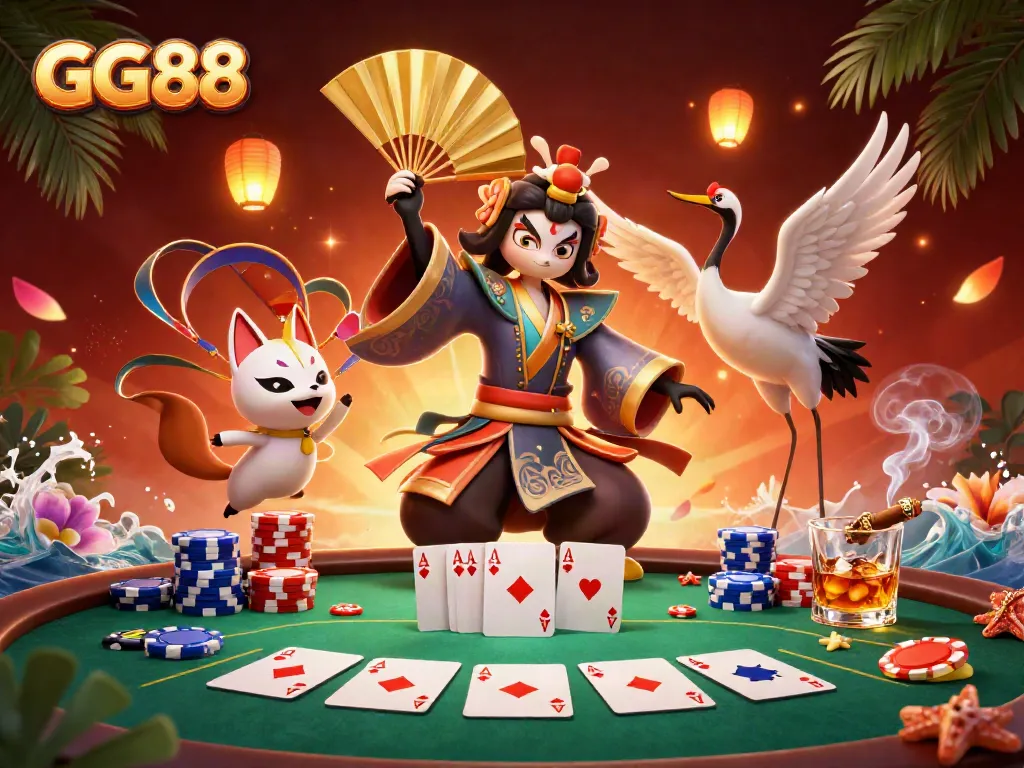 Experience the thrilling GG88 gaming scene showcasing poker excitement with vibrant characters.