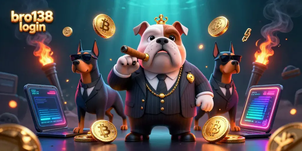 Engage in the thrill of bro138 login with a unique mafia-themed casino illustration.