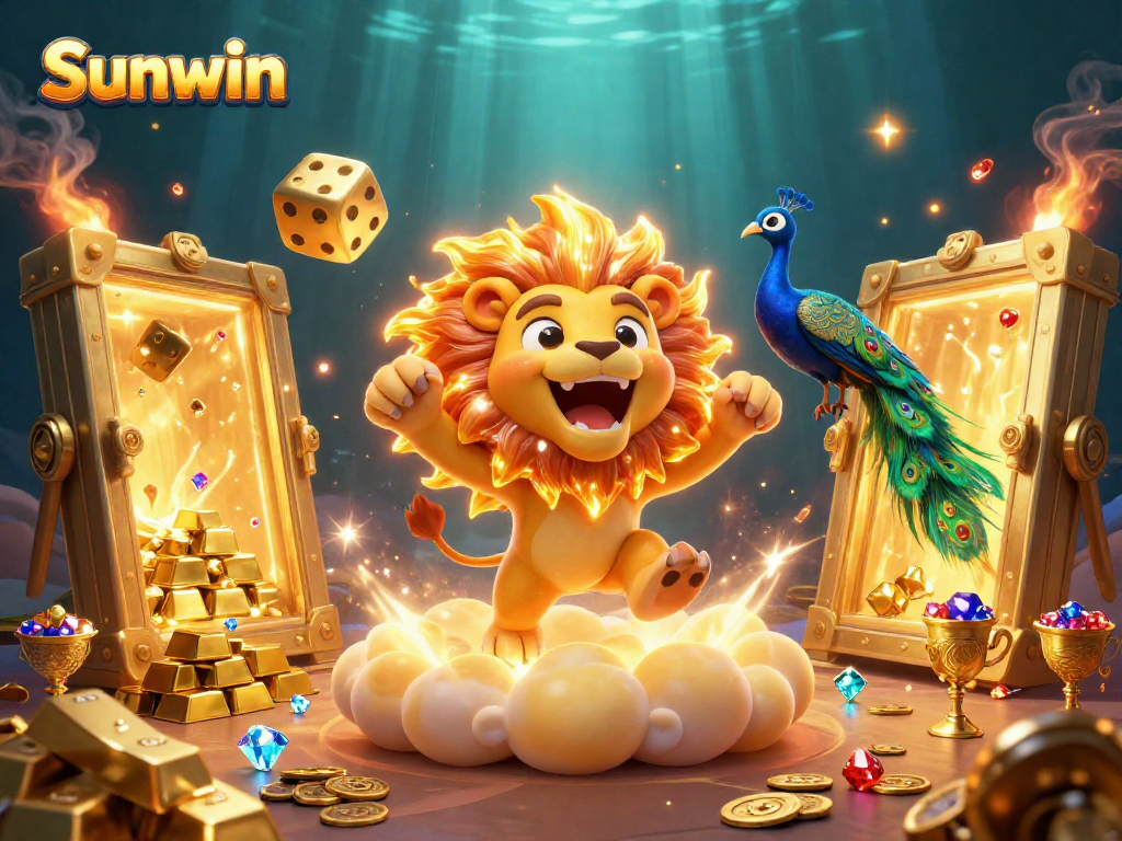 Experience winning thrills at Sunwin with a vibrant 3D casino scene full of golden treasures and dynamic gameplay elements.