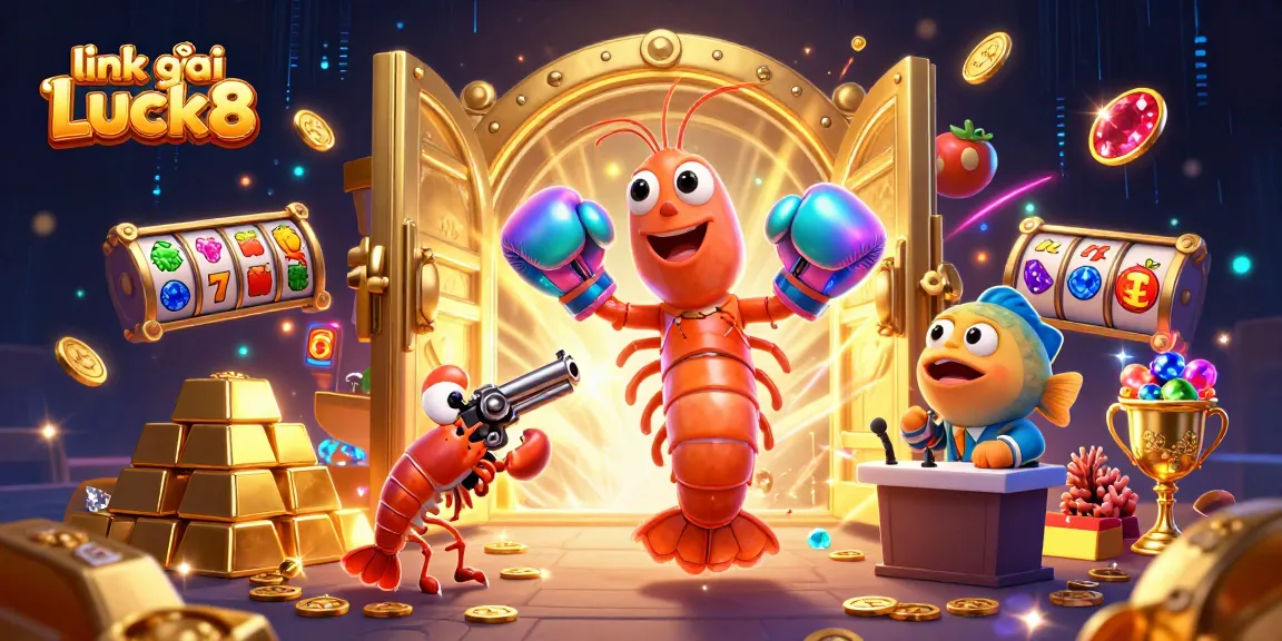 Join the excitement at link vào Luck8 with a vibrant 3D casino scene featuring captivating characters and dazzling treasures.