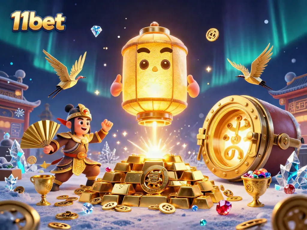 Experience thrilling gameplay at 11bet with a dynamic casino scene featuring gold treasures and lucky symbols.