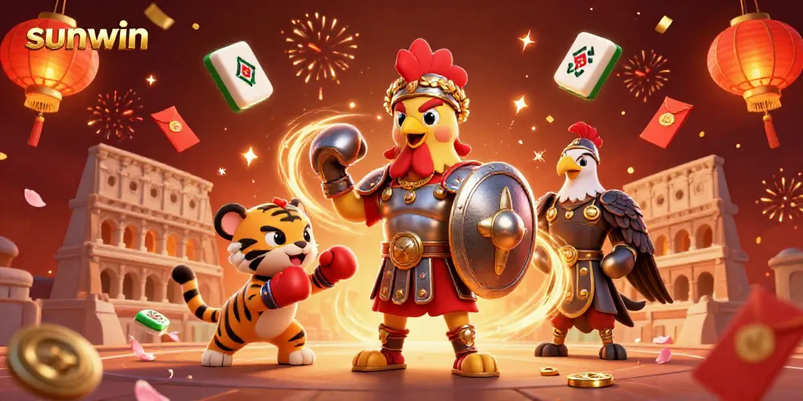 Experience thrilling gameplay at sunwin with vibrant casino characters and festive elements.