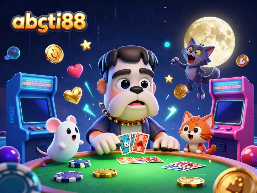 abcti88 features a Frankenstein bulldog dealer at a spooky casino table with ghostly elements.
