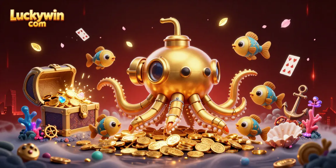 Engage with Luckywin com's thrilling golden kraken submarine adventure amid treasures and games.