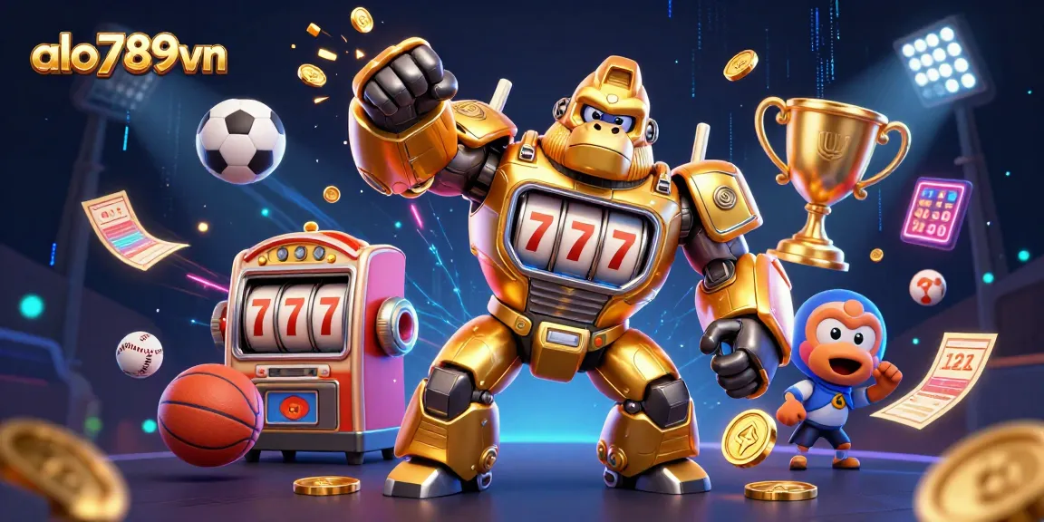 Experience thrilling sports betting action at alo789vn, featuring dynamic 3D illustrations with vibrant elements.
