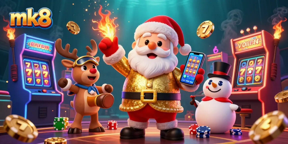 Join the fun at mk8 with Santa and his friends celebrating jackpot slots excitement!