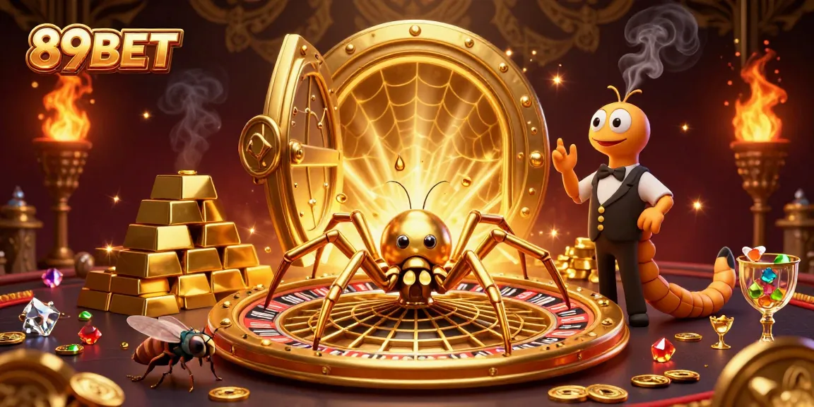Experience exhilarating gameplay at 89BET with a golden spider roulette scene embodying thrilling bets and big wins.