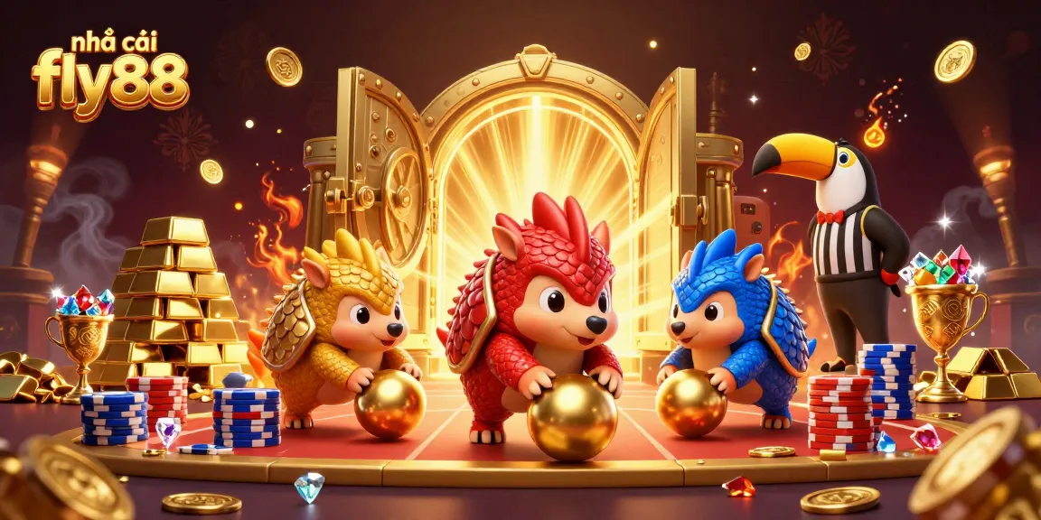 Engage with the vibrant online gaming experience of nhà cái fly88 at a colorful casino illustration.