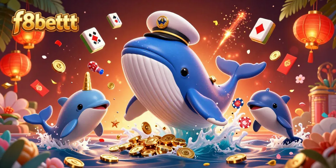 Engage with f8bettt's vibrant gaming scene featuring a whale, narwhal, and dolphins in a dynamic casino atmosphere.