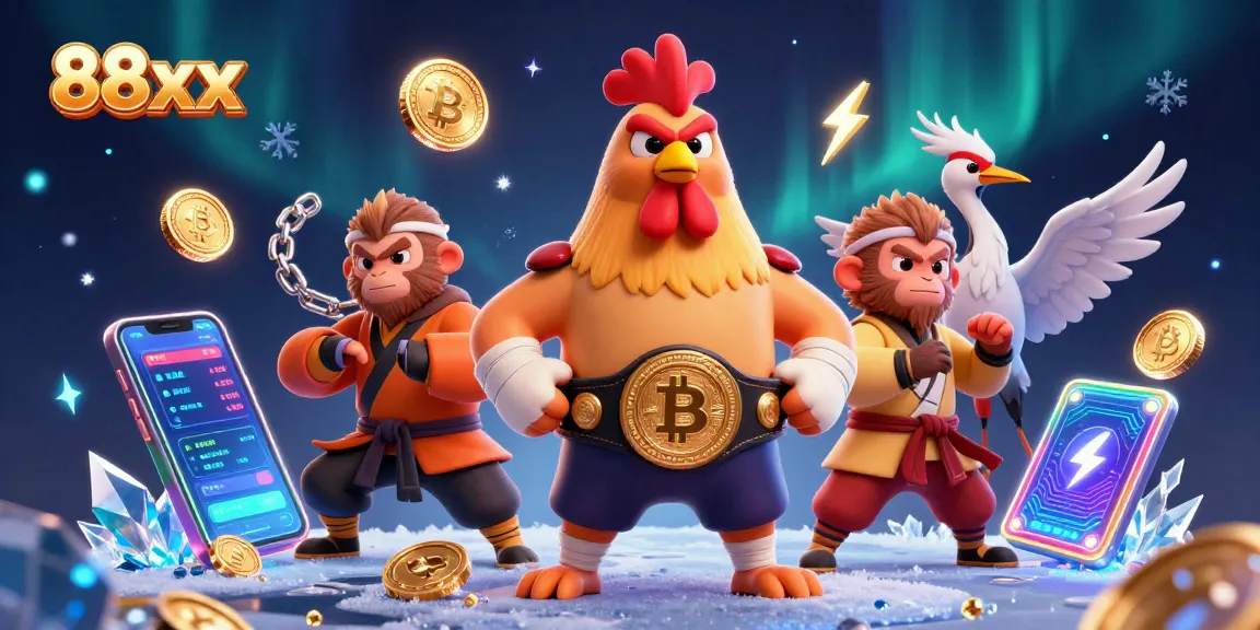 Engage with 88xx's exciting gaming experience featuring dynamic cryptocurrency elements and martial artist characters.