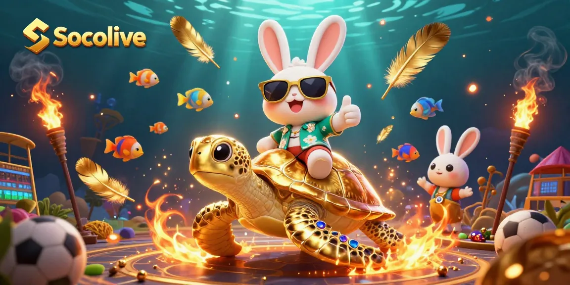 Socolive sports betting illustration featuring lucky rabbit and golden turtle amidst dynamic betting elements.