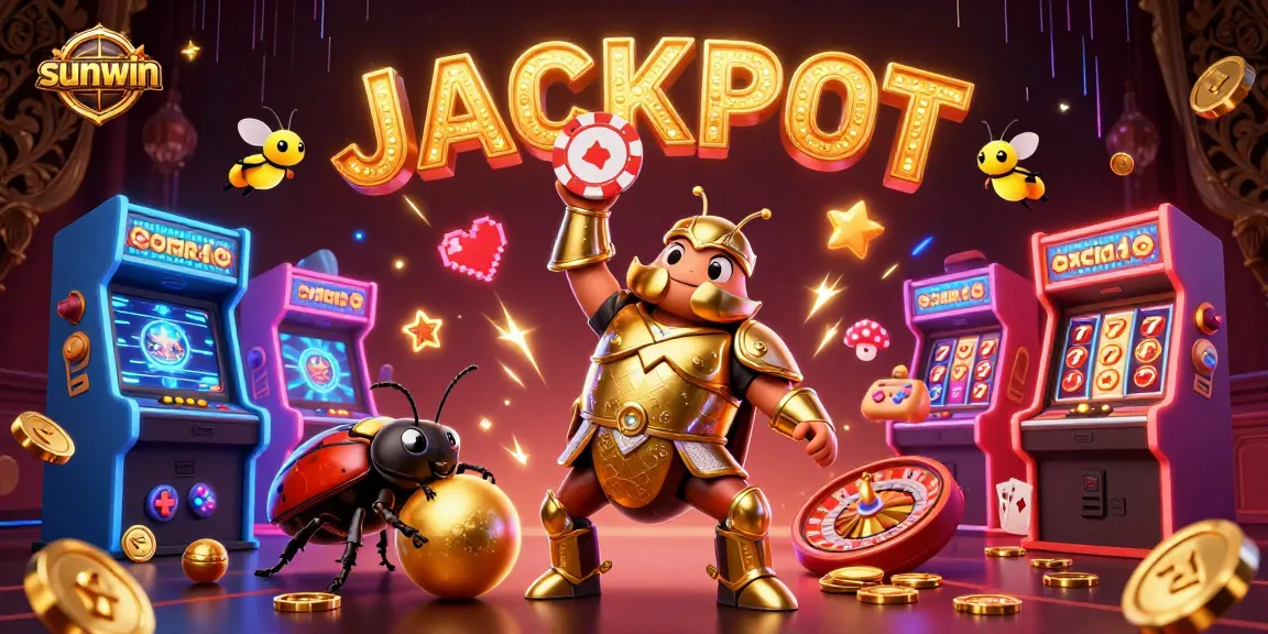 Play slots and win big with Sunwin's vibrant 3D casino scene featuring unique characters and gaming elements!