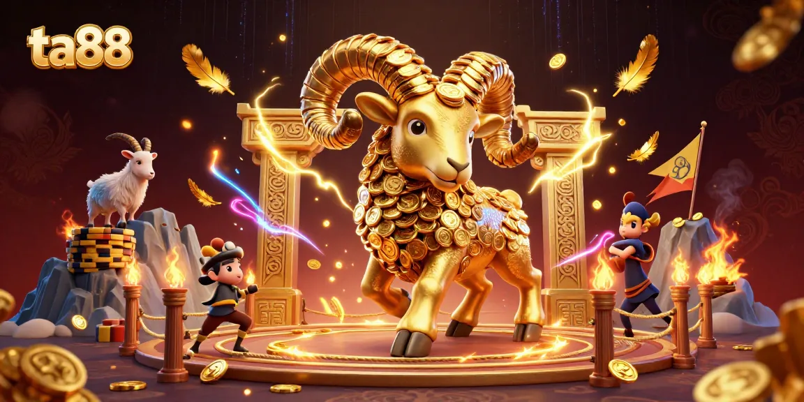 Experience ta88's excitement with a golden ram charging through a vibrant casino-themed arena.