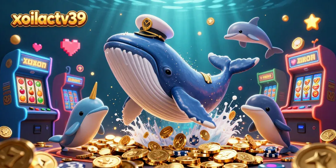 Engage in thrilling gameplay with xoilactv39 featuring a vibrant whale and dolphins in a casino scene.
